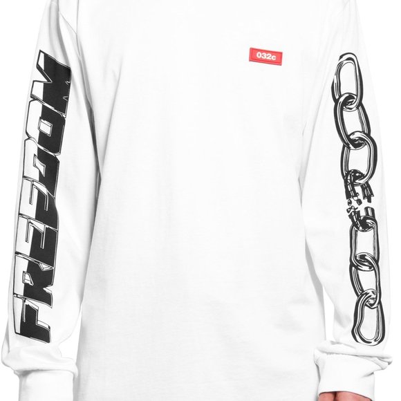 032c White Freedom Chain Link‎ Cotton Sz Small Mens Long Sleeve T-Shirt - Picture 2 of 8